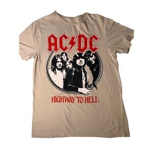 AC/DC Highway to Hell Concert T-Shirt - Small Classic Rock & Roll tan